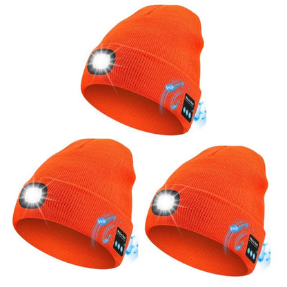 Bluetooth Beanie with Light, Unisex USB Rechargeable 4 LED Fashlight Hat with Cordless Headphones, Unique Christmas Birthday Gifts for Men Husband Teen Warm Beany Knit Balaclava Outdoor Activities Skull Cap Cycling Spider Web Sport Lightweight Sweat