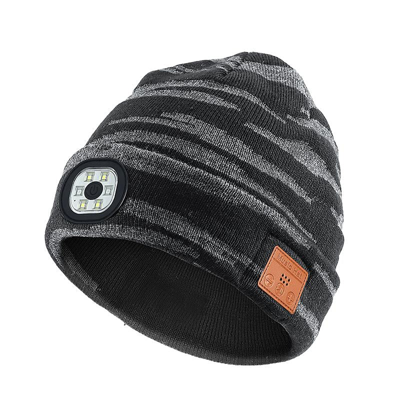Bluetooth Beanie with Light, Unisex USB Rechargeable 4 LED Fashlight Hat with Cordless Headphones, Unique Christmas Birthday Gifts for Men Husband Teen Warm Beany Knit Balaclava Outdoor Activities Skull Cap Cycling Spider Web Sport Lightweight Sweat